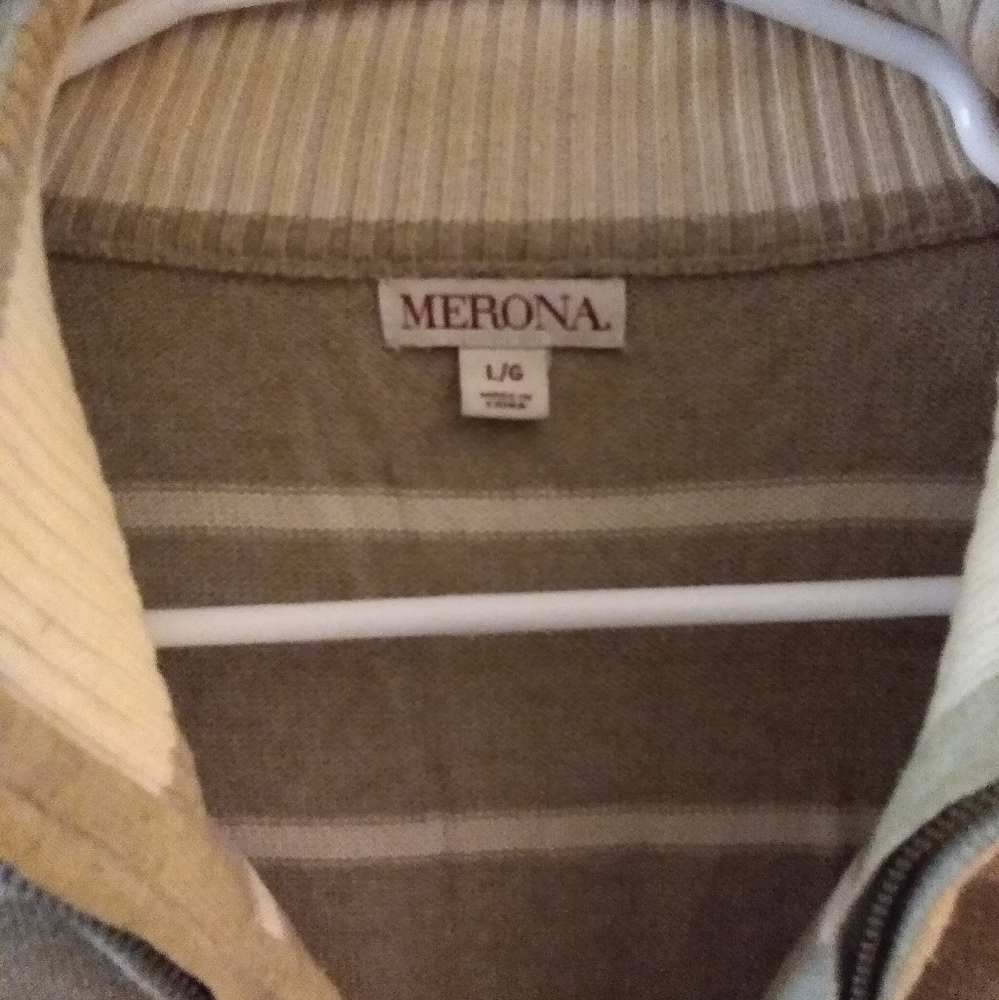 Merona men's sweater gently used beige with white stripes.